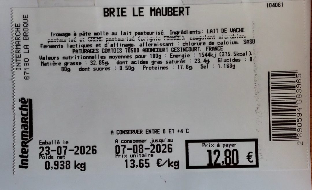 Brie maubert : photo du produit rappelé le 24/07/2026