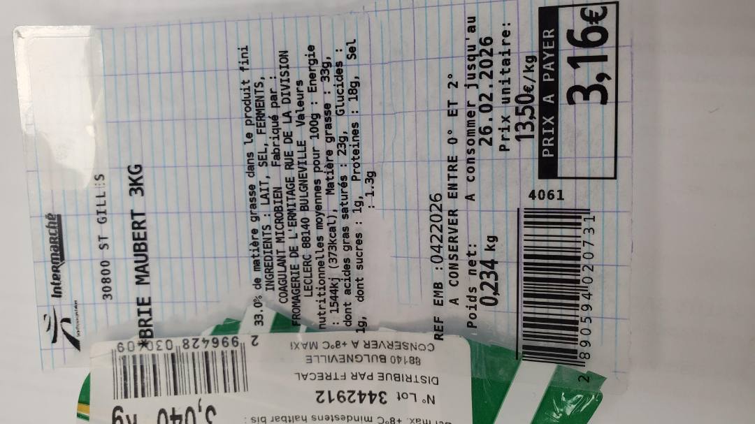 Brie Pasteurise : photo du produit rappelé le 17/03/2026