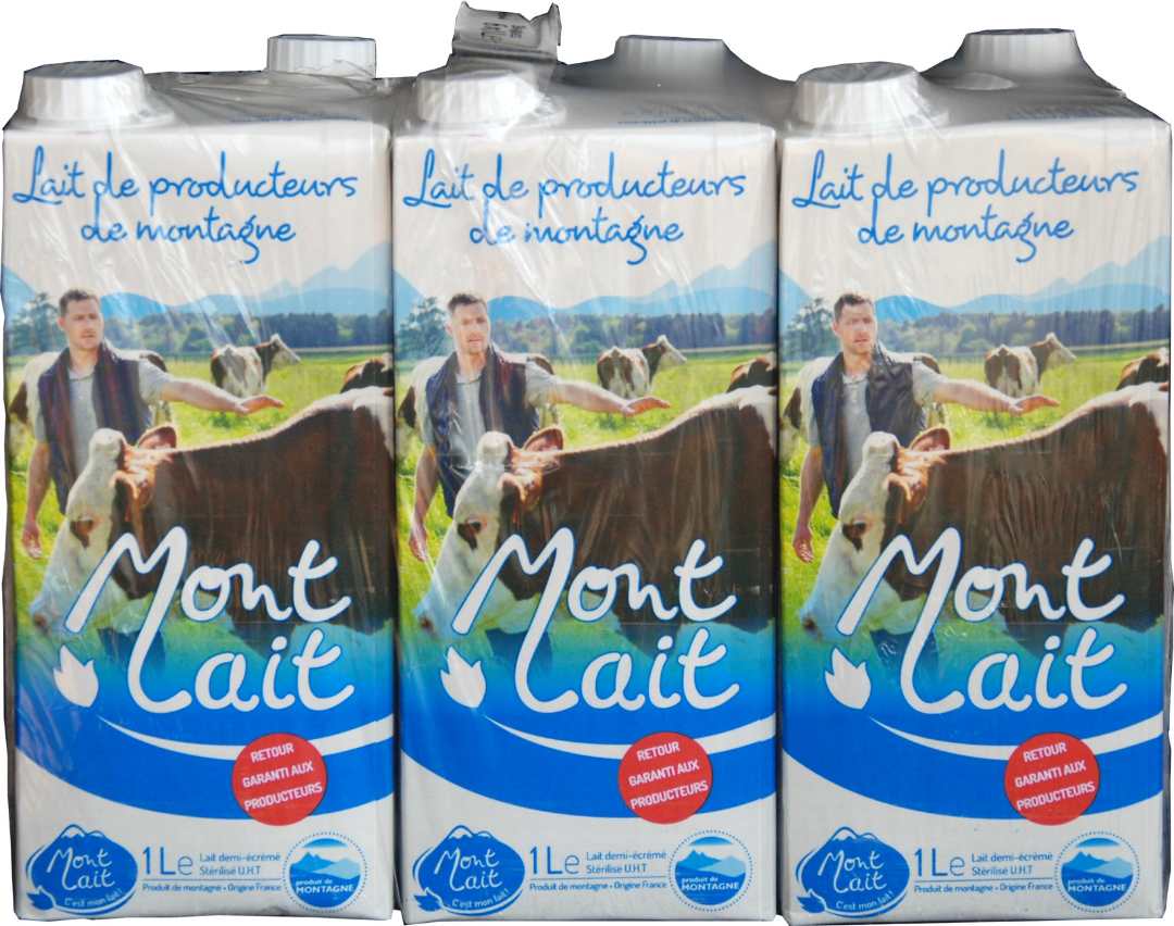 Brique de lait demi-écrémé uht montlait : photo du produit rappelé le 18/08/2021