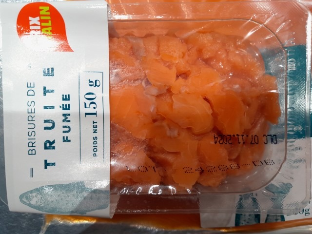 Brisures de truite fumée prix malin 150g Grand Frais : photo du produit rappelé le 14/11/2024