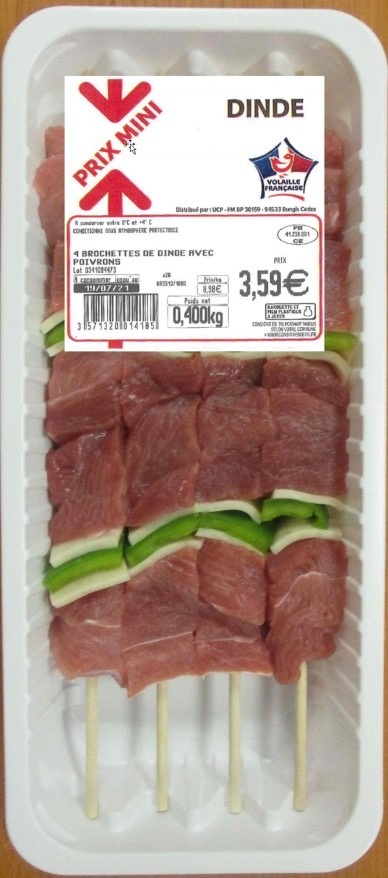 Brochette de dinde x4 prix mini : photo du produit rappelé le 17/05/2023