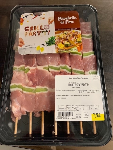 Brochettes de porc x7 Grillo Party : photo du produit rappelé le 22/07/2022