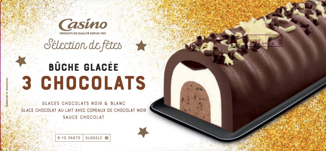 Bûche glacée 3 chocolats 534,1g / 1l Casino : photo du produit rappelé le 21/01/2022