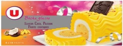 Bûche glacée parfum coco, passion et fruits exotique u Marque U : photo du produit rappelé le 14/01/2022