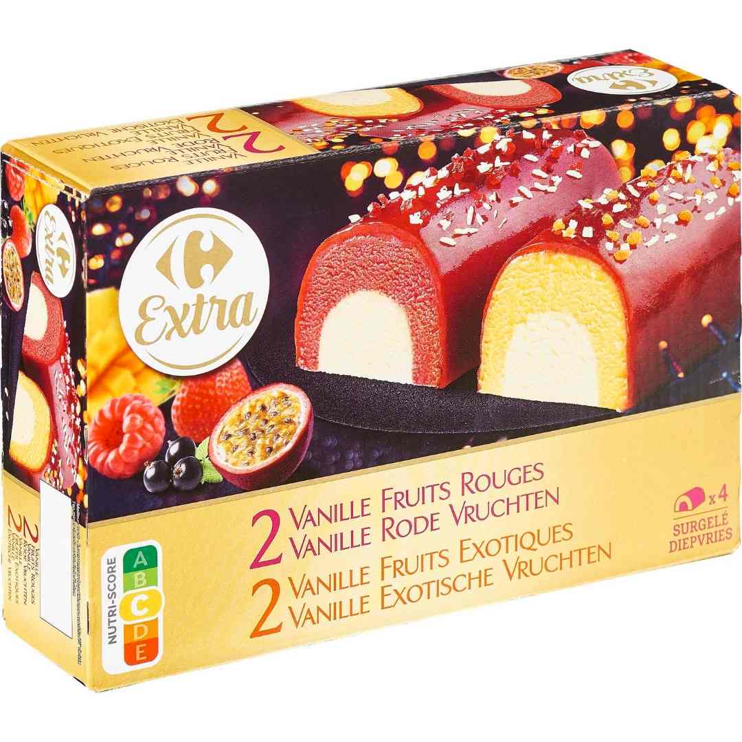 Bûchettes glacées 2 vanille fruits rouges / 2 vanille Carrefour Extra : photo du produit rappelé le 12/01/2022