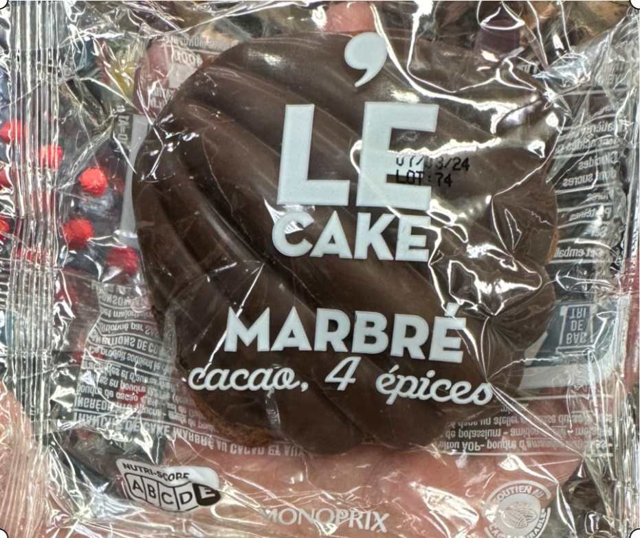 Cake marbre cacao 4 epices 80g Daily Monop : photo du produit rappelé le 07/02/2024