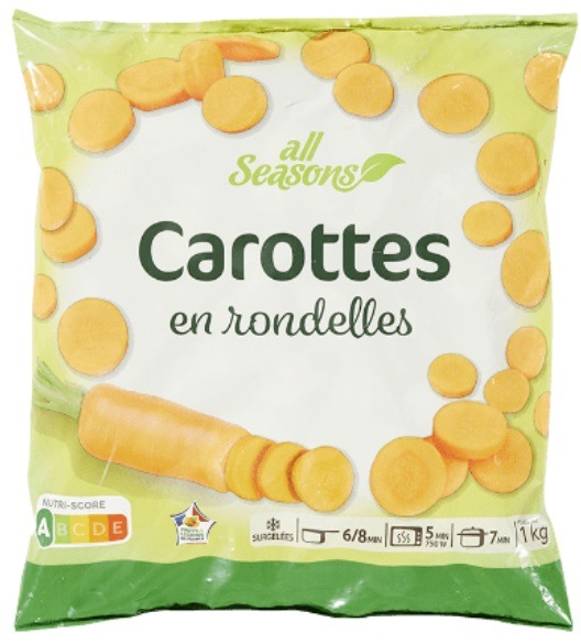 Carottes en rondelles surgelées All Seasons : photo du produit rappelé le 02/06/2025