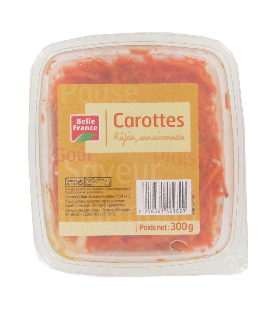 Carottes râpées, assaisonnées belle France 300 g : photo du produit rappelé le 19/08/2021