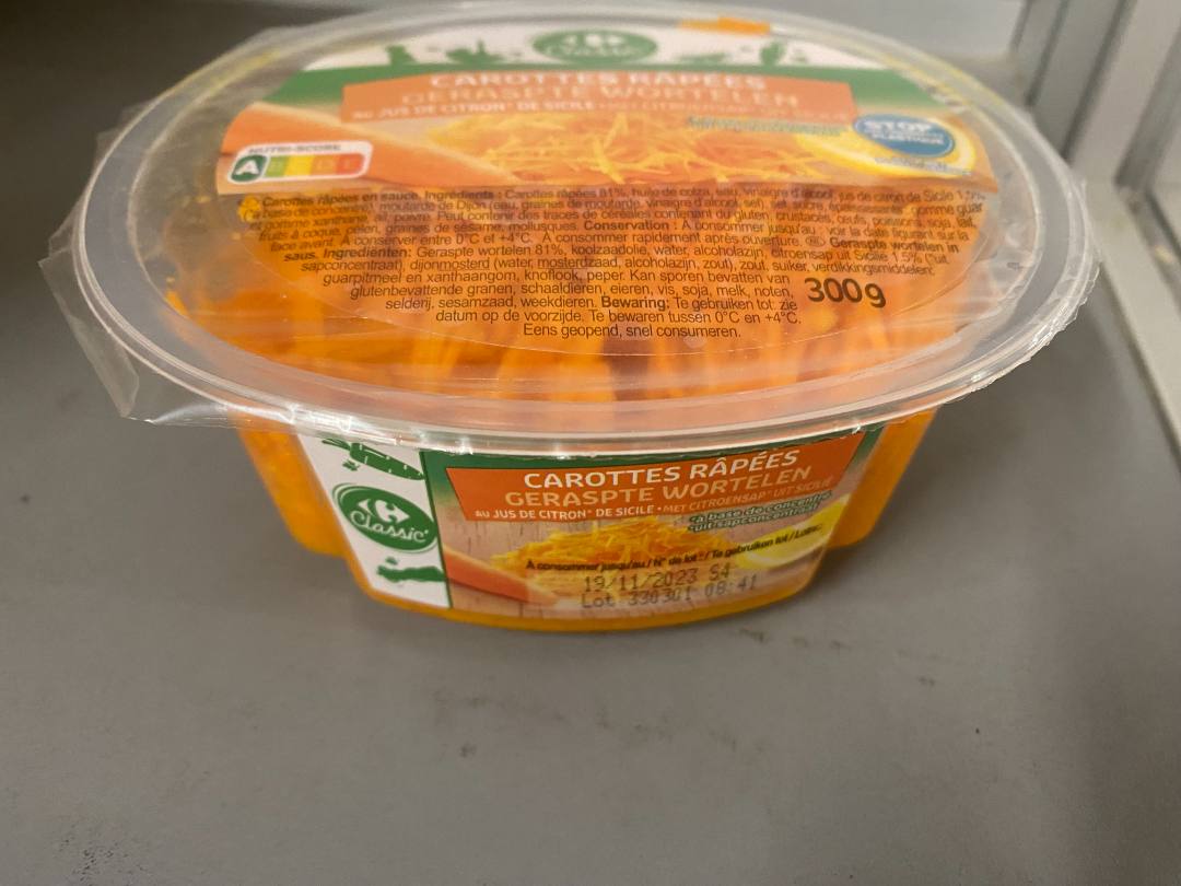 Carottes râpées Carrefour Classic : photo du produit rappelé le 03/11/2023