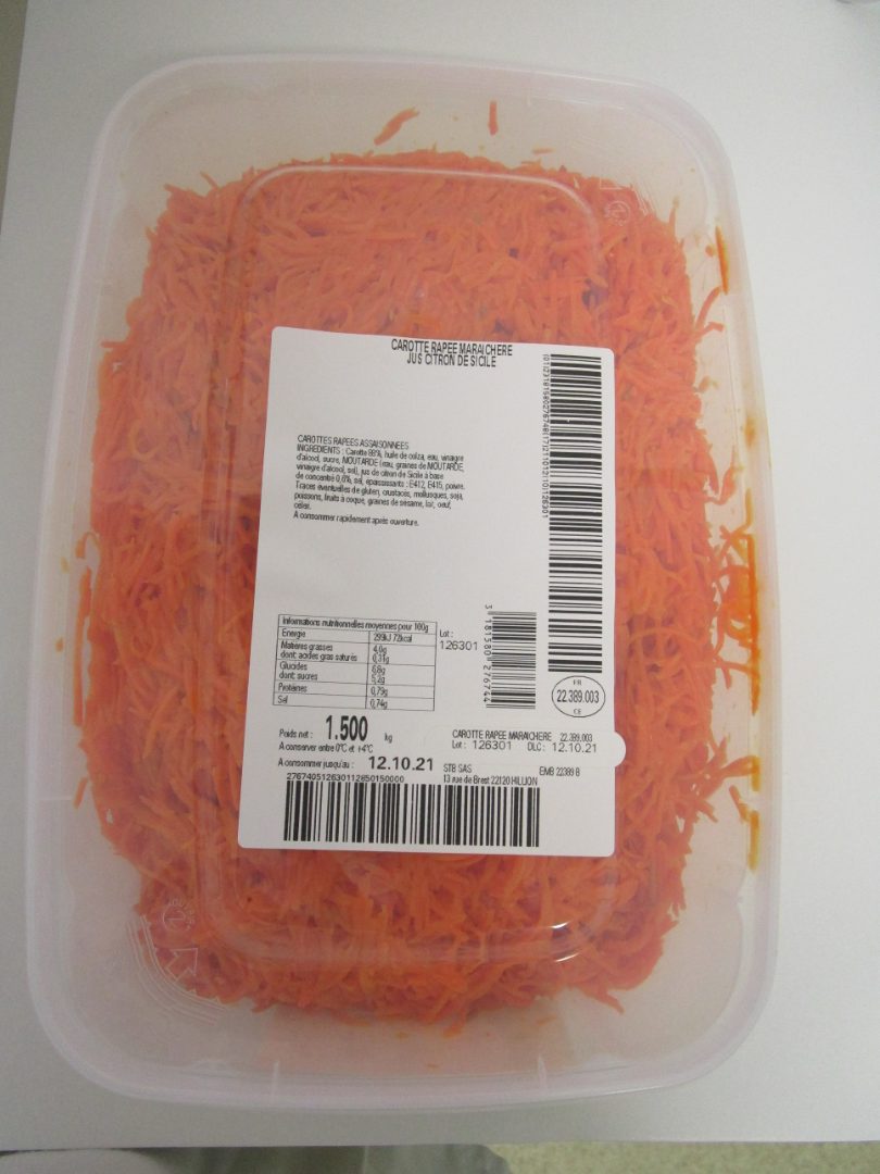 Carottes râpées maraichères : photo du produit rappelé le 25/09/2021
