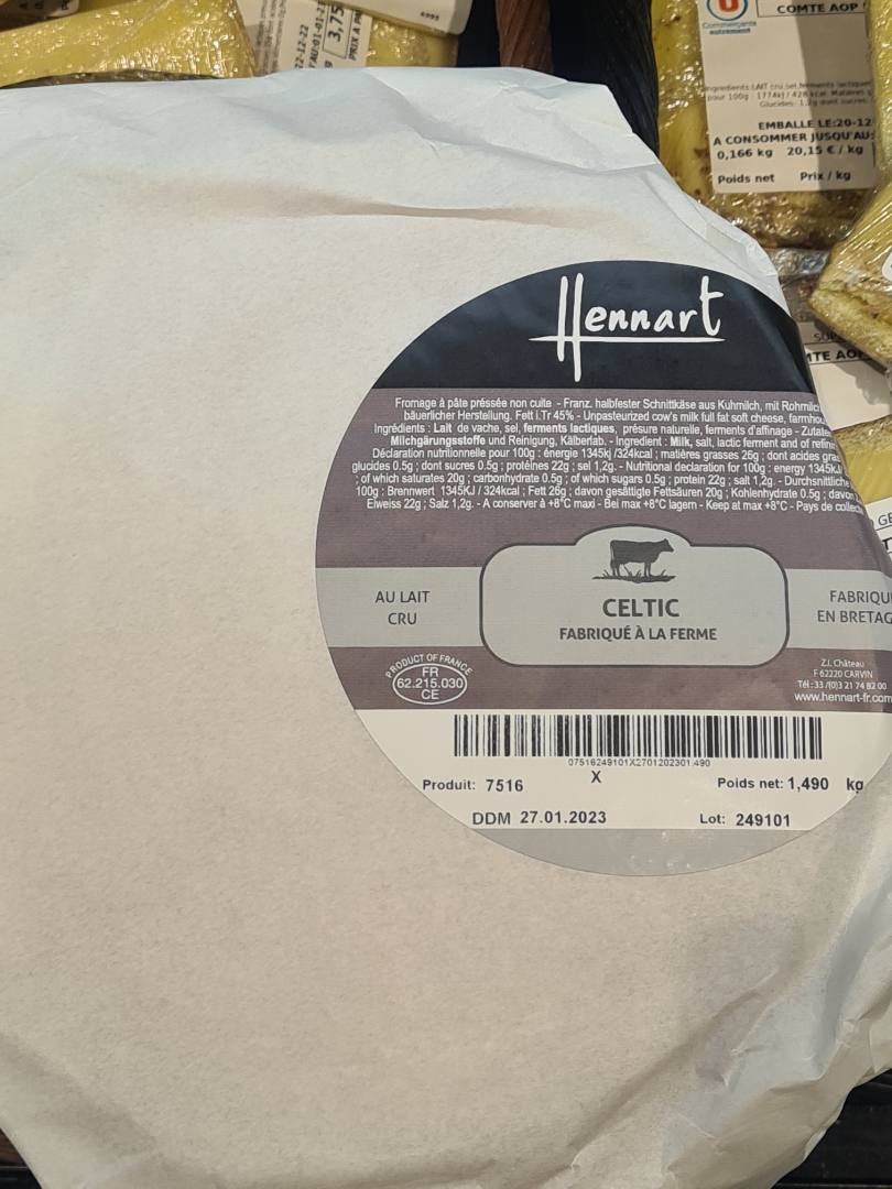 Celtic fermier au lait cru Hennart : photo 2 sur 3 du produit rappelé le 27/12/2022