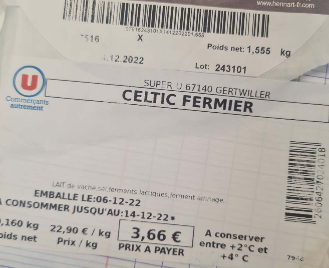 Celtic fermier au lait cru Hennart : photo 3 sur 3 du produit rappelé le 27/12/2022