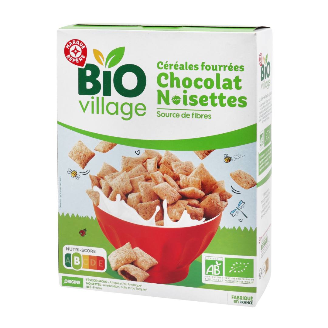 Cereales fourrees chocolat noisettes bio 375g BIO Village : photo du produit rappelé le 14/10/2024