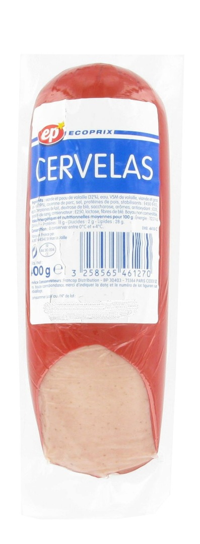 Cervelas coupe biseau ecoprix film 400 g : photo du produit rappelé le 27/08/2021