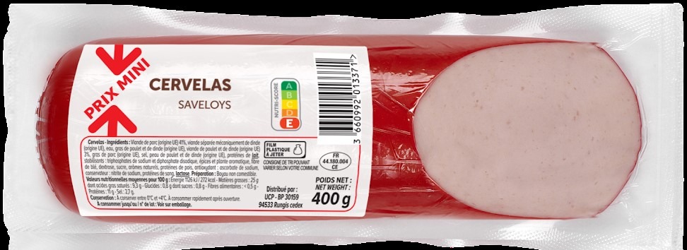 Cervelas prix mini 400g : photo du produit rappelé le 28/07/2023