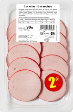 Cervelas supérieur 10 tranches 90g : photo du produit rappelé le 17/10/2023