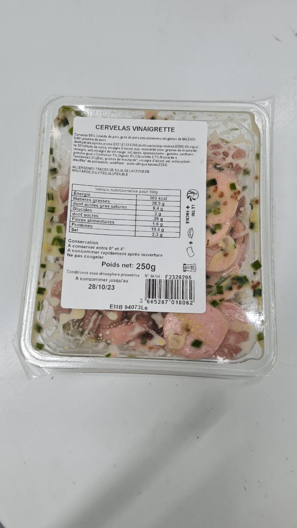Cervelas vinaigrette Emb 94073 : photo du produit rappelé le 17/10/2023