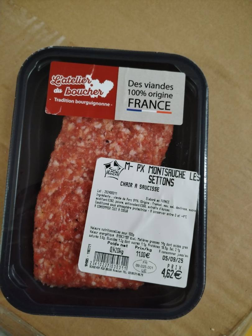 Chair à saucisses Atelier du Boucher : photo du produit rappelé le 29/08/2025