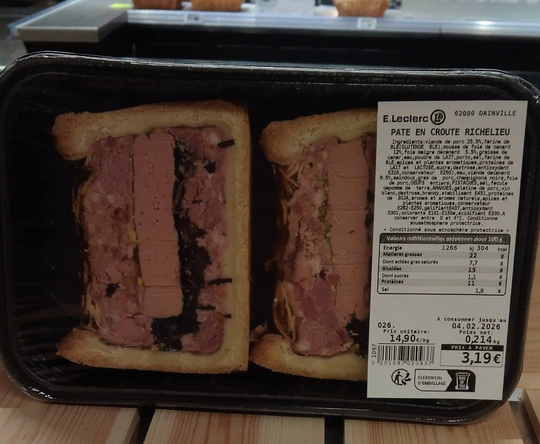 Charcuterie frais emballé par nos soins Leclerc Dainville : photo du produit rappelé le 29/01/2026