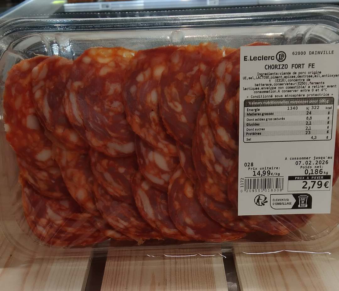 Charcuterie frais emballé par nos soins Leclerc Dainville : photo 2 sur 3 du produit rappelé le 29/01/2026