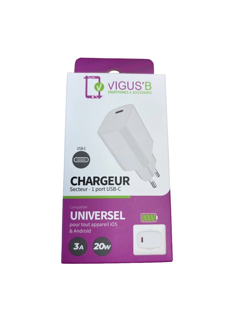 Chargeur type c 20w/3a boite vigus b : photo du produit rappelé le 12/02/2026