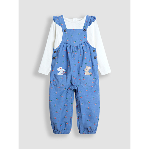 Cherry printed cord dungarees & top set ensemble Jojo Maman Bébé : photo du produit rappelé le 13/01/2026