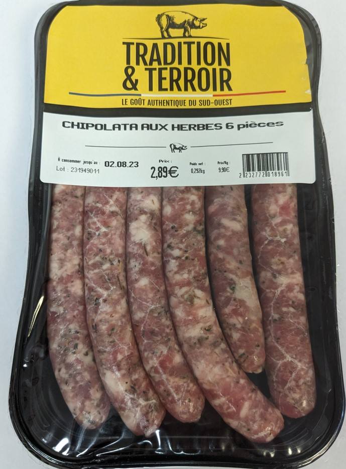 Chipolata aux herbes Tradition & Terroir : photo du produit rappelé le 18/07/2023