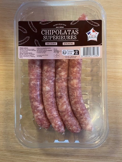 Chipolata superieure 80g x4 Les Ateliers : photo du produit rappelé le 23/03/2026