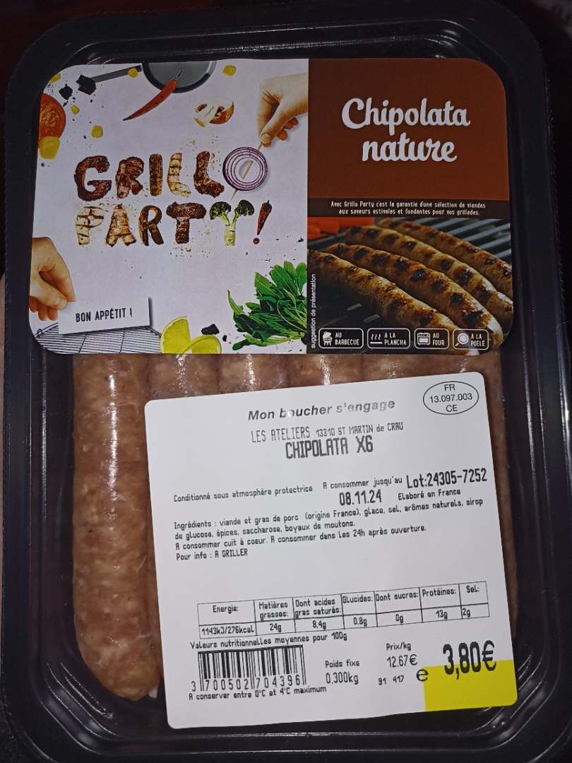 Chipolata x6 Grillo Party : photo du produit rappelé le 31/10/2024