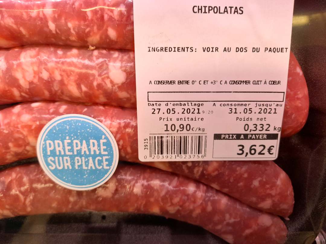 Chipolatas : photo du produit rappelé le 12/07/2021