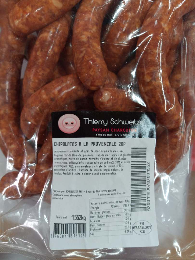Chipolatas à la provençale Thierry Schweitzer : photo 2 sur 2 du produit rappelé le 18/07/2024