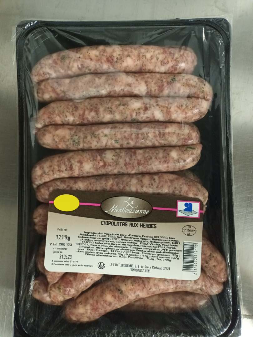 Chipolatas aux herbes La Montlouisienne : photo du produit rappelé le 01/08/2023