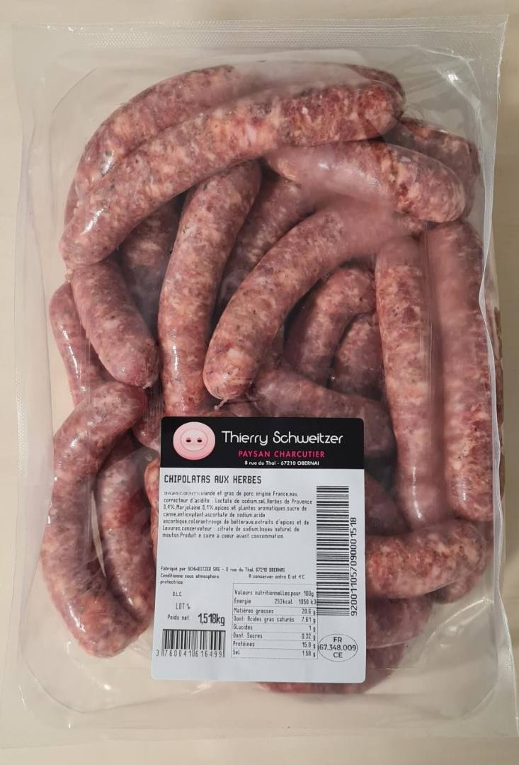 Chipolatas aux herbes Thierry Schweitzer : photo du produit rappelé le 26/07/2024