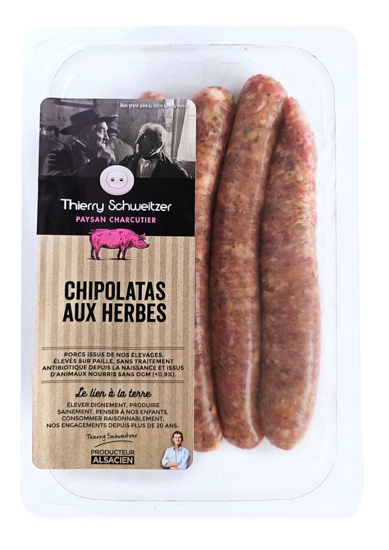 Chipolatas aux herbes Thierry Schweitzer : photo du produit rappelé le 29/07/2024