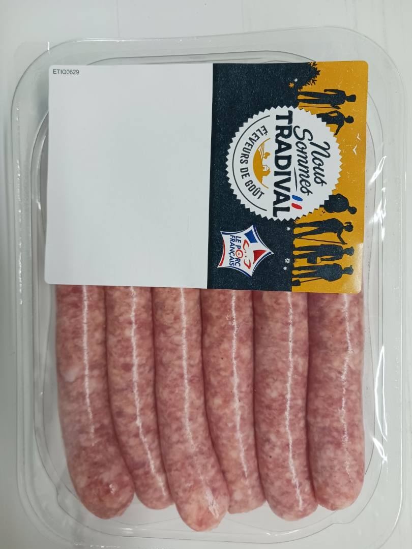 Chipolatas, chipolatas aux herbes, saucisses fumées, assortiment Tradival : photo du produit rappelé le 27/05/2024