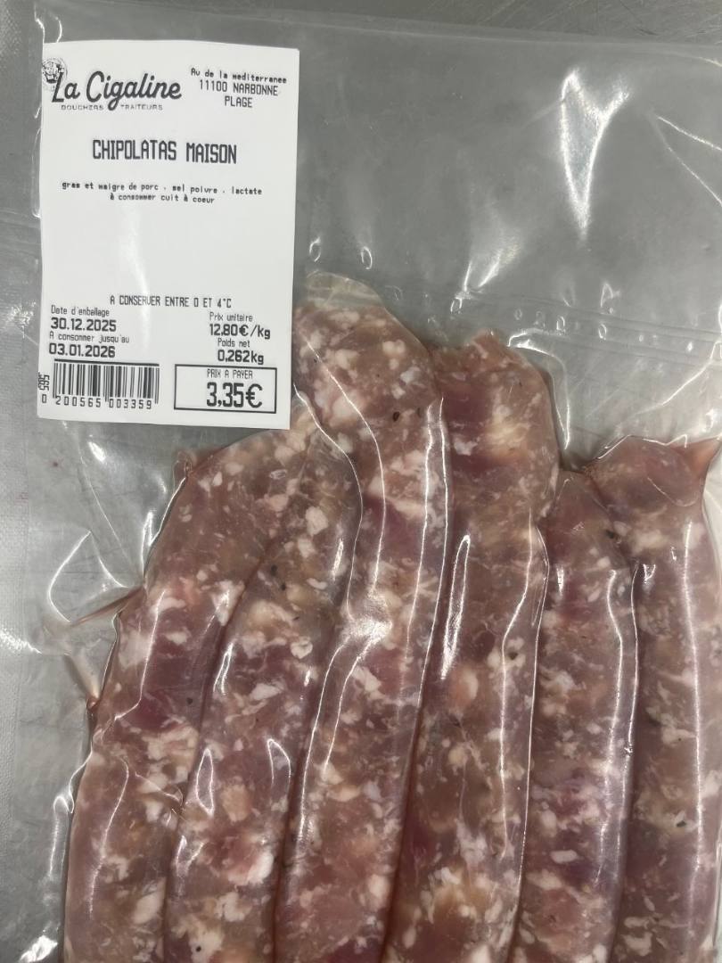 Chipolatas maison La Cigaline : photo du produit rappelé le 30/12/2025