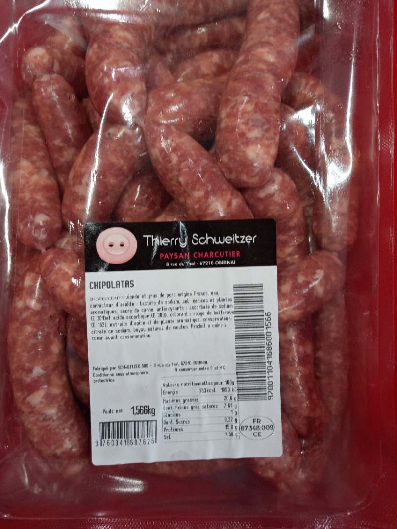 Chipolatas Thierry Schweitzer : photo du produit rappelé le 26/07/2024