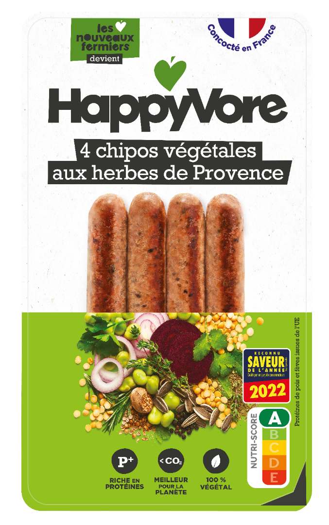 Chipolatas végétales et gourmandes Happyvore : photo du produit rappelé le 15/02/2023