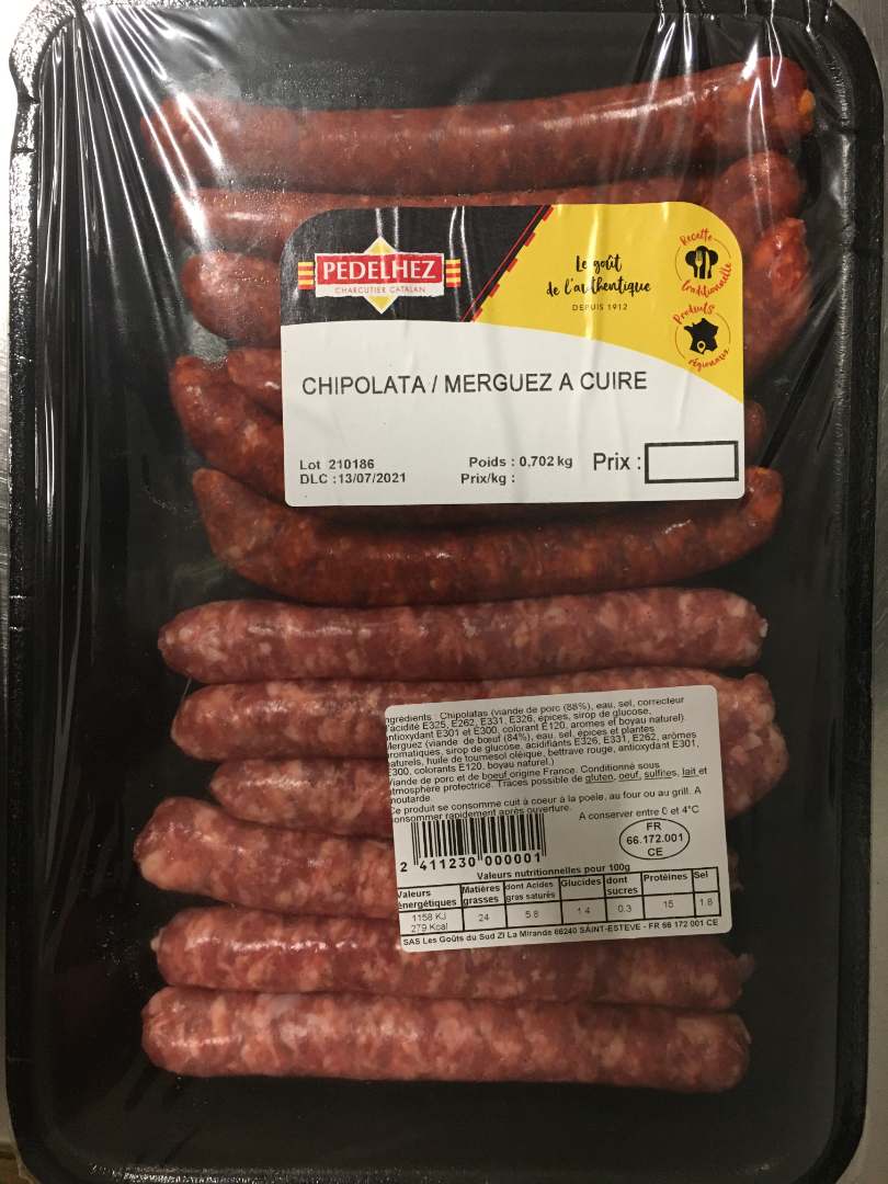 Chipomerguez x12 à cuire Pédelhez : photo du produit rappelé le 06/07/2021