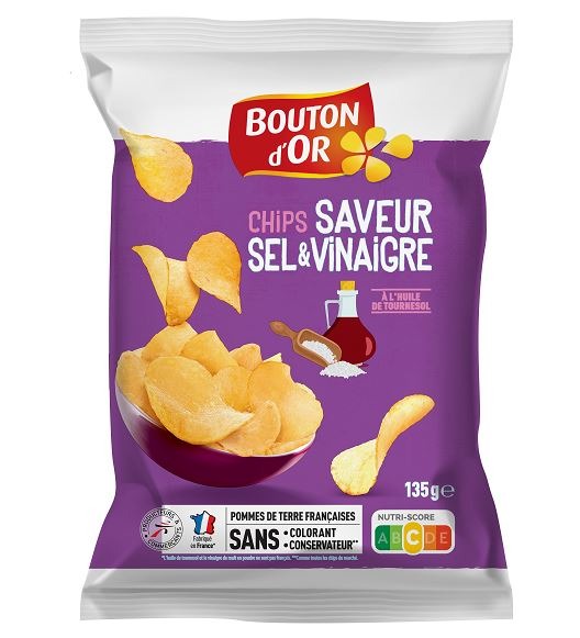 Chips saveur sel et vinaigre 135g Bouton d'Or : photo du produit rappelé le 03/03/2025