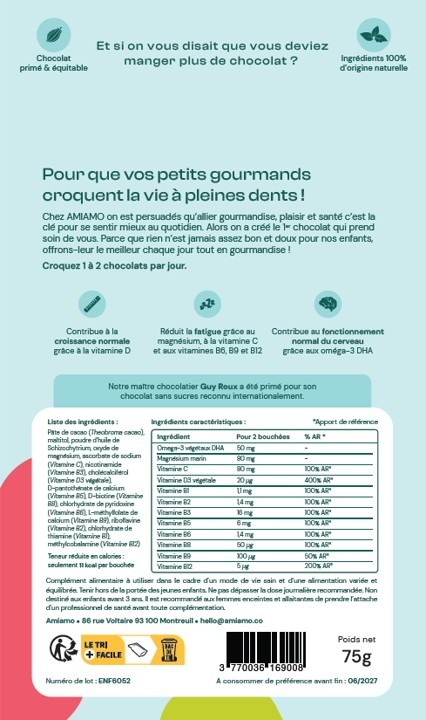 Chocolat en pastilles - enfants Amiamo : photo 2 sur 2 du produit rappelé le 22/12/2025