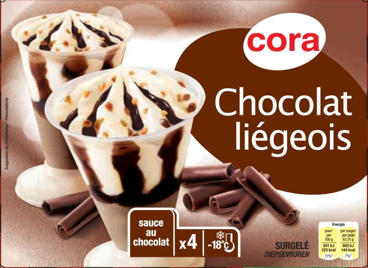 Chocolat liégeois x4 500 ml - 255 g Cora : photo du produit rappelé le 24/02/2022