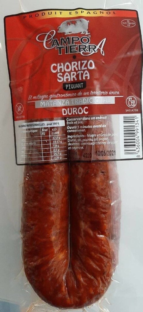 Chorizo sarta piquant Campo Tierra : photo du produit rappelé le 16/07/2021
