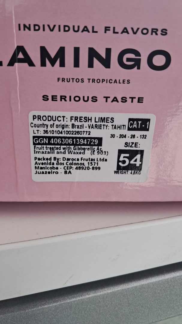 Citron lime colis 4,5k 54 fruits catégorie 1 origine bresil Flamingo Co : photo du produit rappelé le 09/09/2026