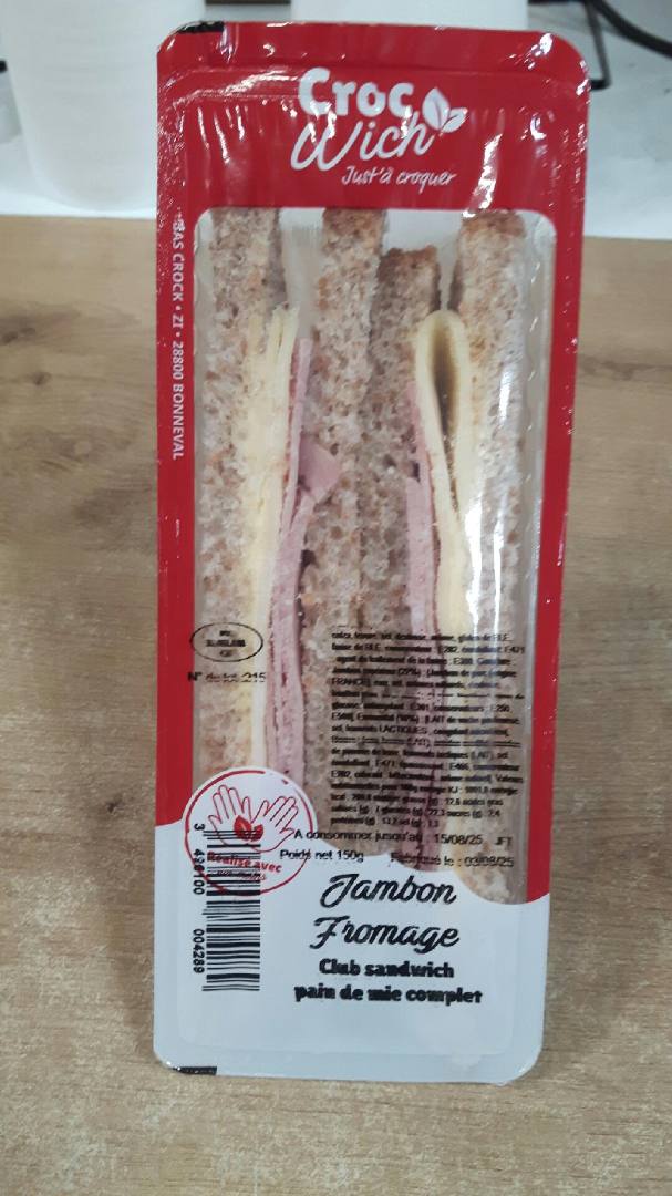 Club sandwich jambon fromage Croc Wich : photo du produit rappelé le 08/08/2025