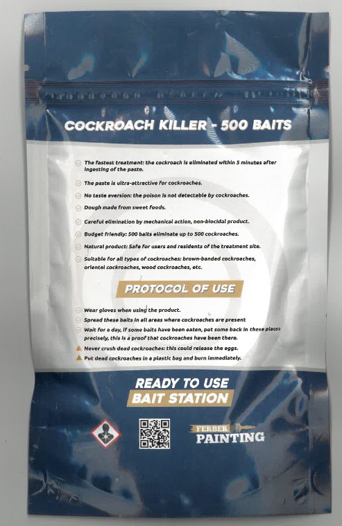Cockroach killer - 500 baits Ferber Painting : photo 2 sur 2 du produit rappelé le 03/06/2024