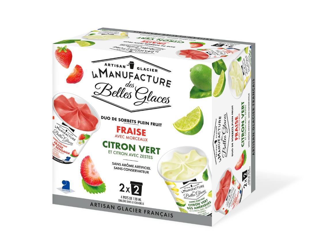 Coffret duo sorbets 4 x 120 ml / 4 x 78g La Manufacture des Belles Glaces : photo du produit rappelé le 10/06/2021