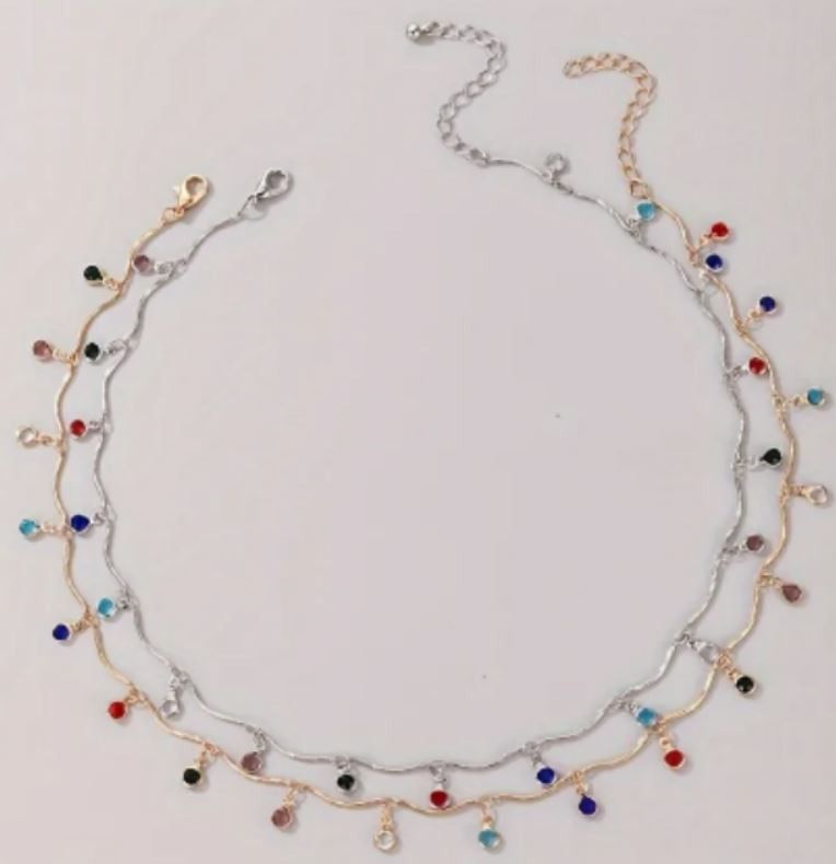 Collier en alliage doré ou argenté avec pendentif en franges et strass : photo du produit rappelé le 27/09/2024