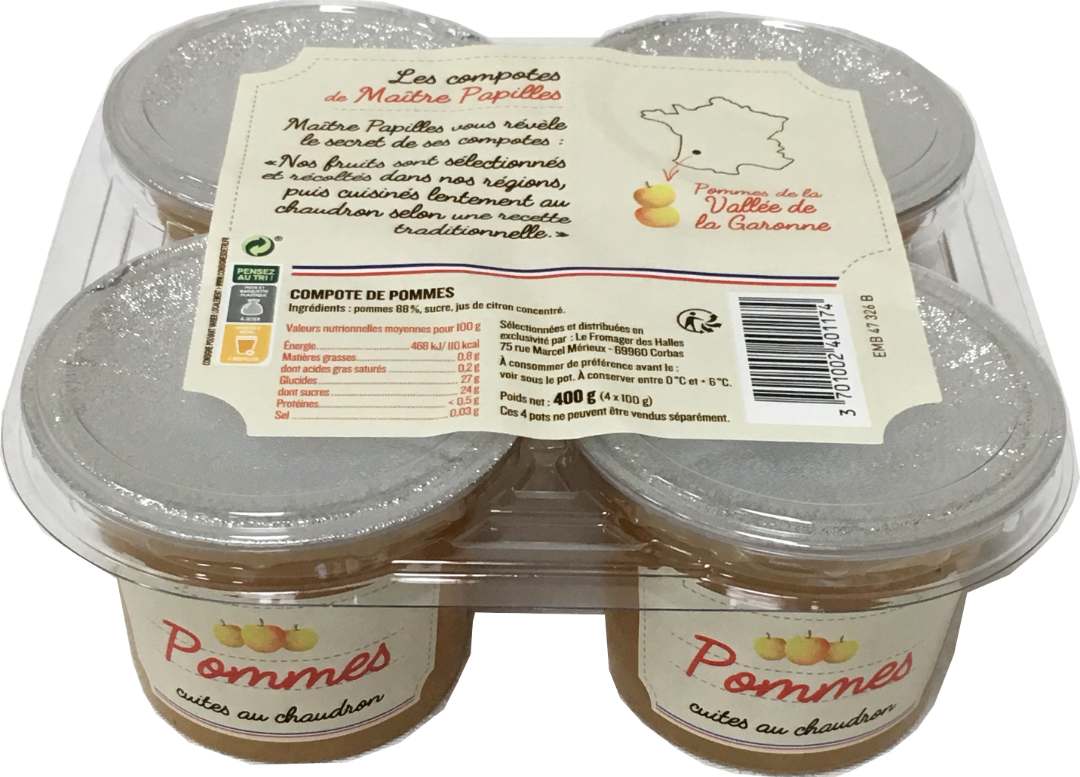 Compote de pomme vallée de la garonne Maître Papilles : photo du produit rappelé le 19/11/2021