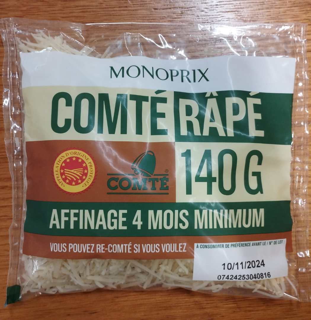 Comté râpé 140g Monoprix : photo du produit rappelé le 26/09/2024
